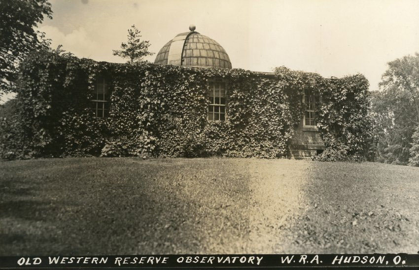 Postcard, Loomis Observatory, caption at bottom reads, "Old Western Reserve Observatory W.R.A. Hudson, O."