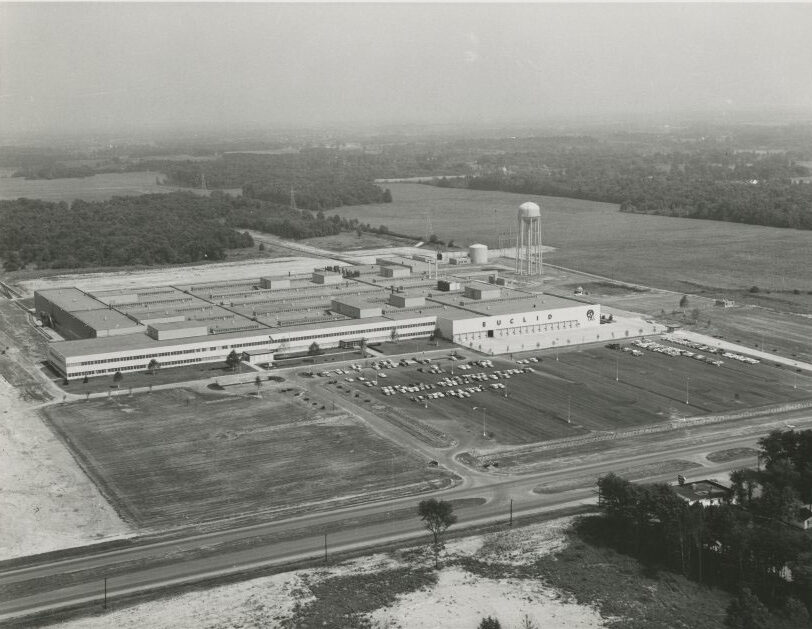 Aerial view of the Terex plant, Darrowville, 1959